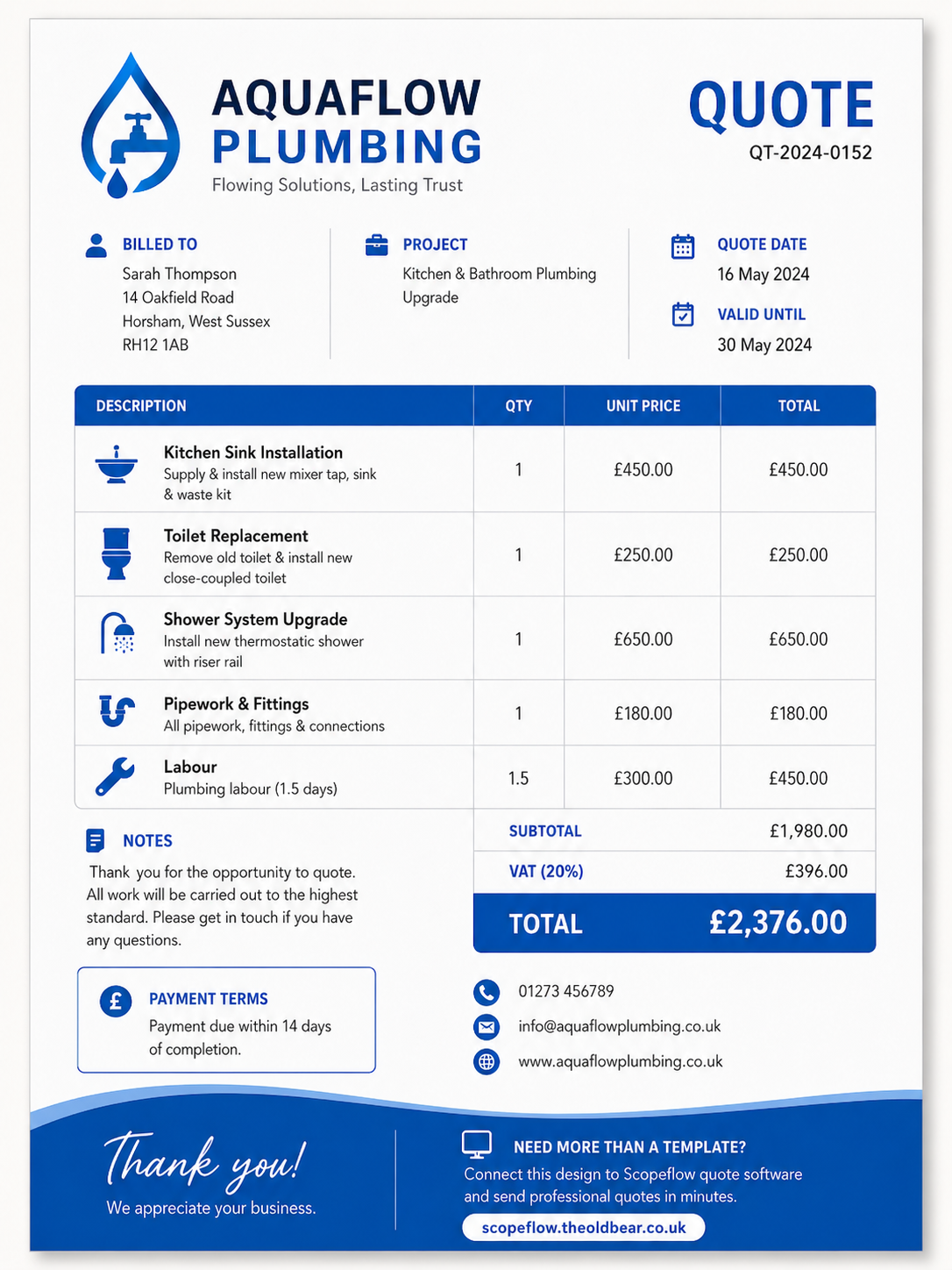 Professional Plumbing Quote Template Design