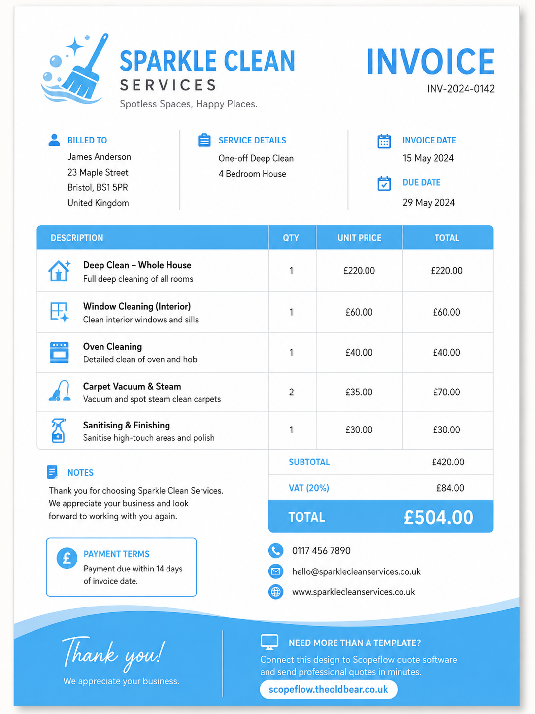 Sparkle Clean Invoice Template Design