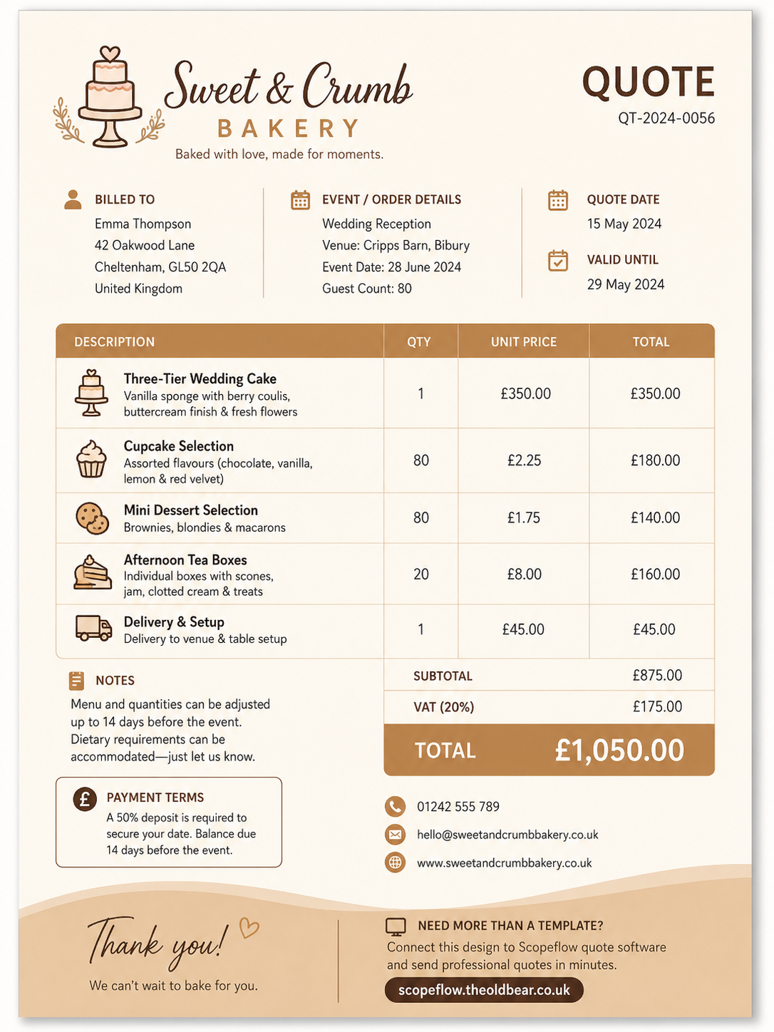 Sweet Crumb Bakery Quote Template